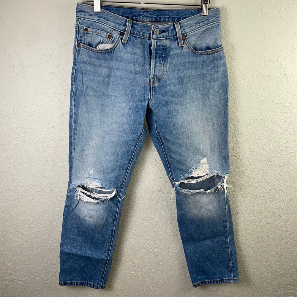 Levis‎ 501 CT Boyfriend Tapered Distressed Denim Jeans Size 27